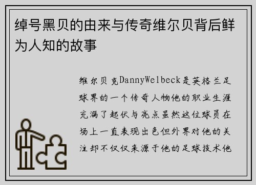 绰号黑贝的由来与传奇维尔贝背后鲜为人知的故事 绰号黑贝的由来与传奇维尔贝背后鲜为人知的故事
